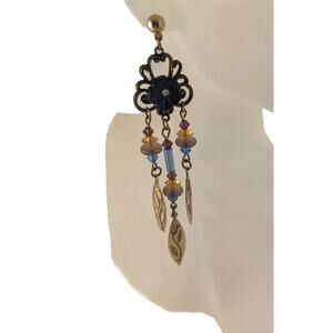 Duster Earrings Unusual.Posts Gold/ Silver Tone blue amber dusty rose